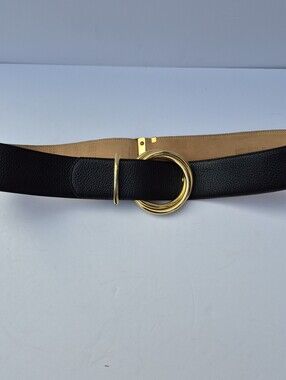 Roberto Dalpra Design Wide Black Pebble Leather Gold Double O-Ring Belt 36 / 90